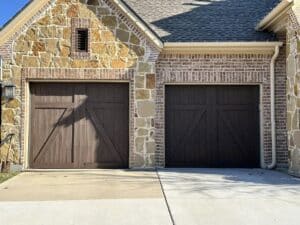 Newly Stained Two Garage Door Home Project completed in Denton TX
